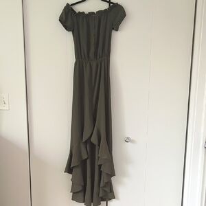 B Darlin Green High Low Off-Shoulder Sundress